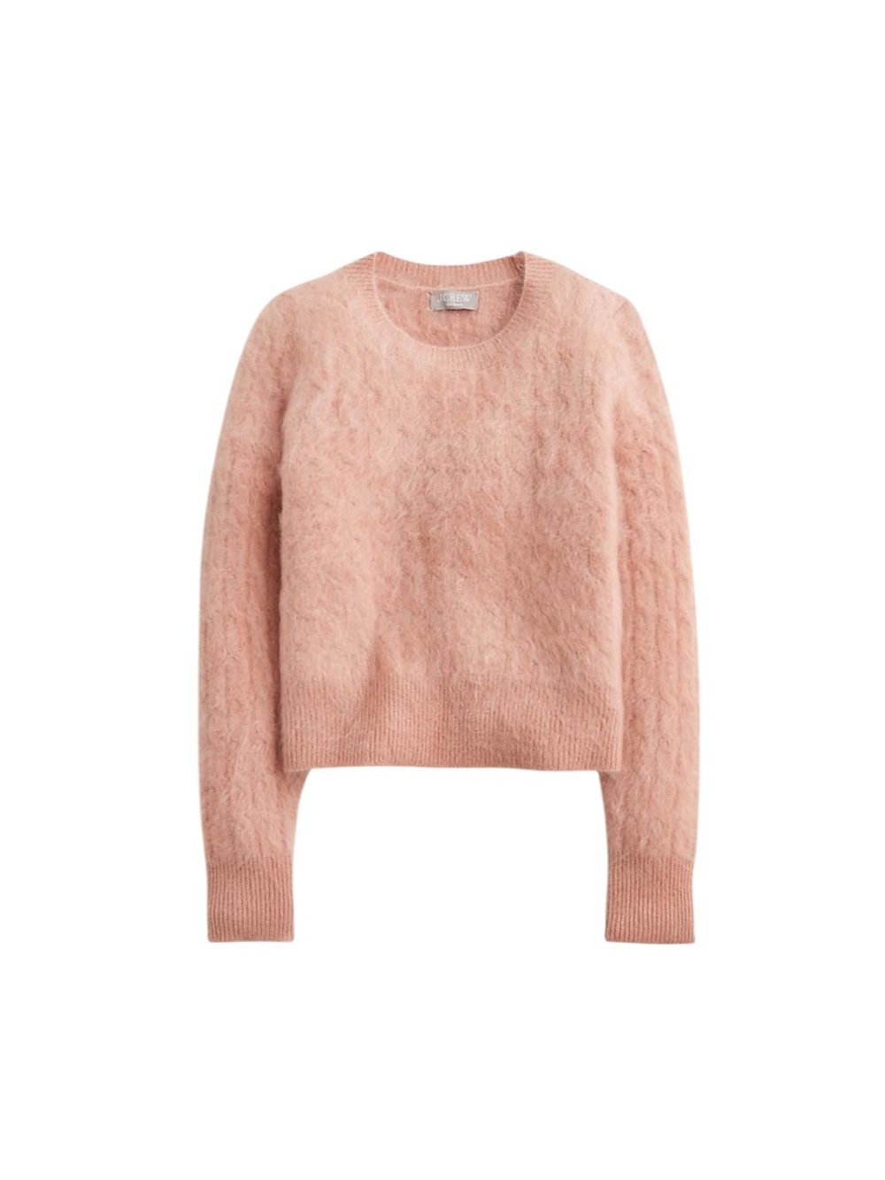 J. Crew Brushed Cashmere Fuzzy cable knit Crewneck Sweater in apricot pink Med
